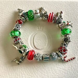Pandora bracelet with Christmas/ Winter holiday charms